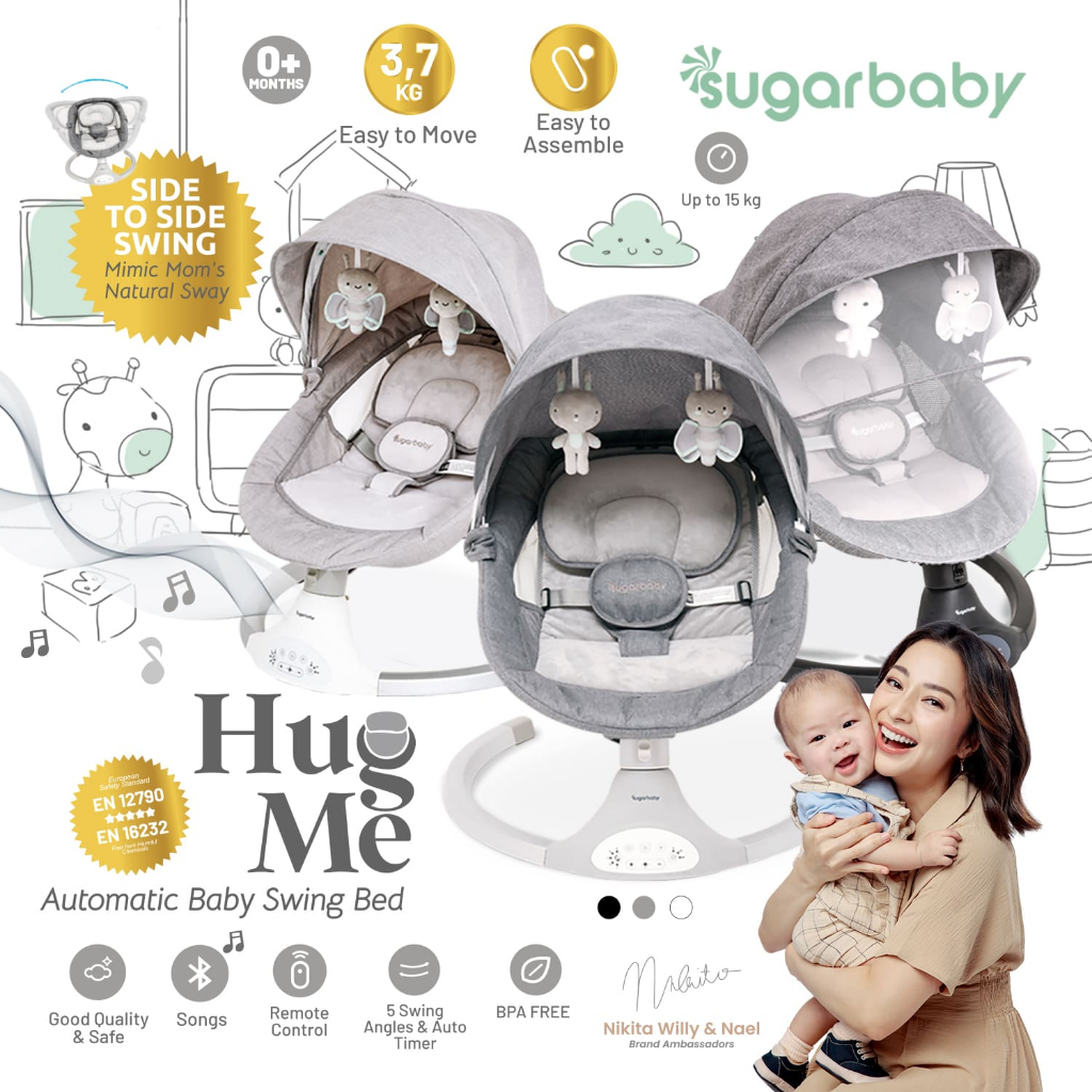Ayunan Bayi Otomatis Sugarbaby HUG ME Swing Bed XL dengan Bluetooth & Remote Control Foto 2