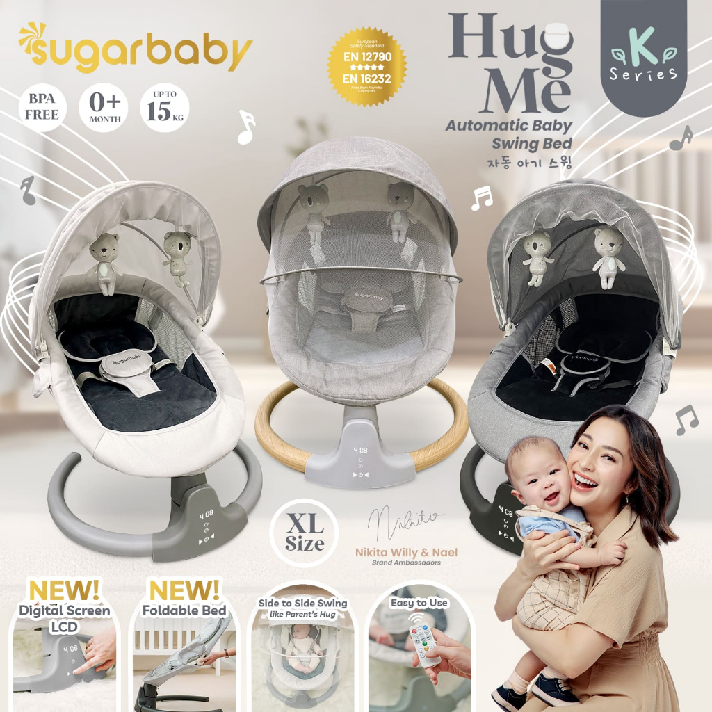 Sugarbaby HUG ME K-Series Automatic Baby Swing Bed Ayunan Bayi Elektrik Foldable Bluetooth Foto 2