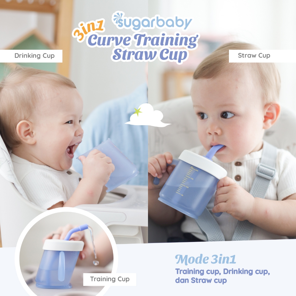 Sugarbaby 3 in 1 Curve Training Straw Cup Gelas MPASI Bayi Anti Tumpah BPA Foto 3