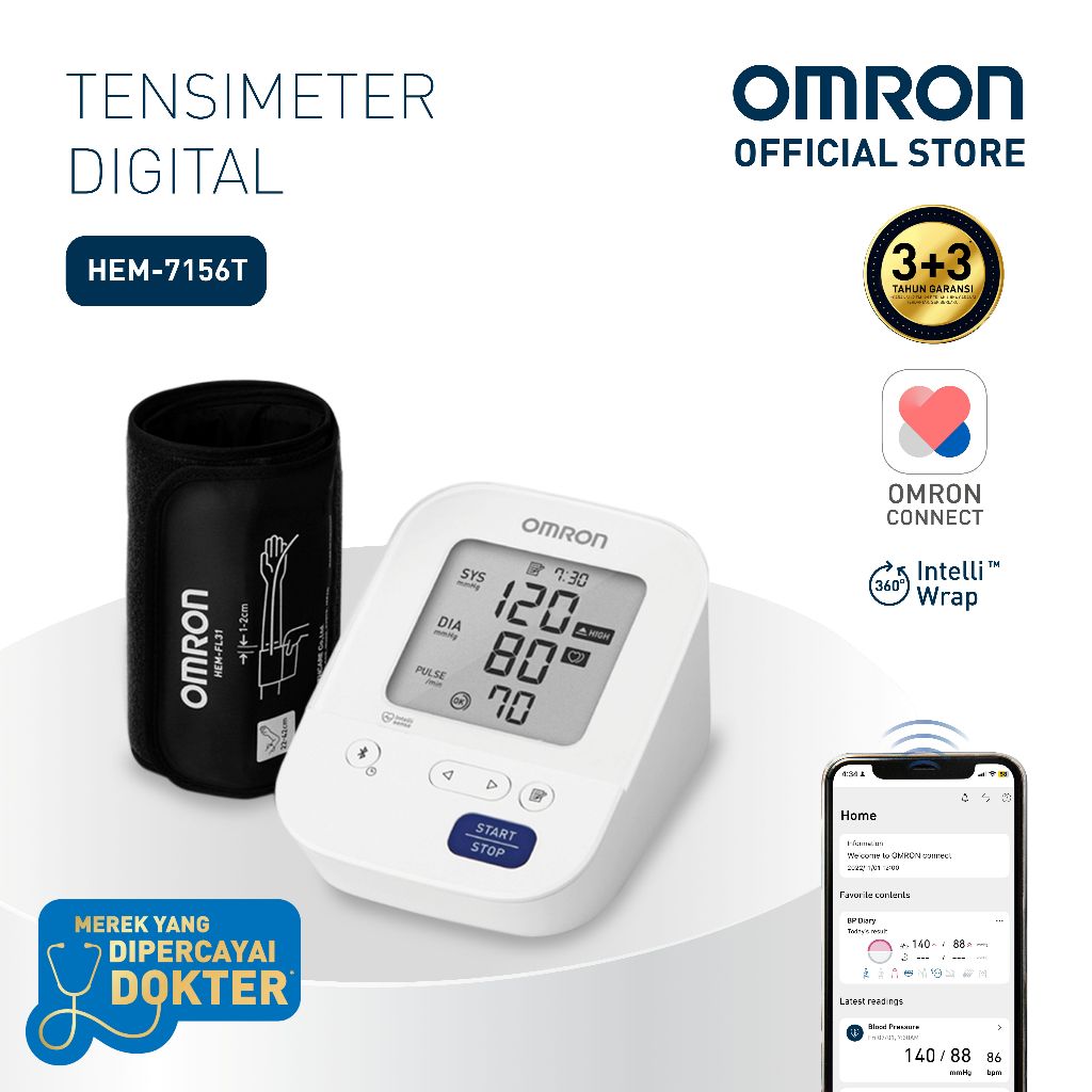 Tensimeter Digital OMRON HEM-7156T Bluetooth IntelliWrap Manset L 22-42cm