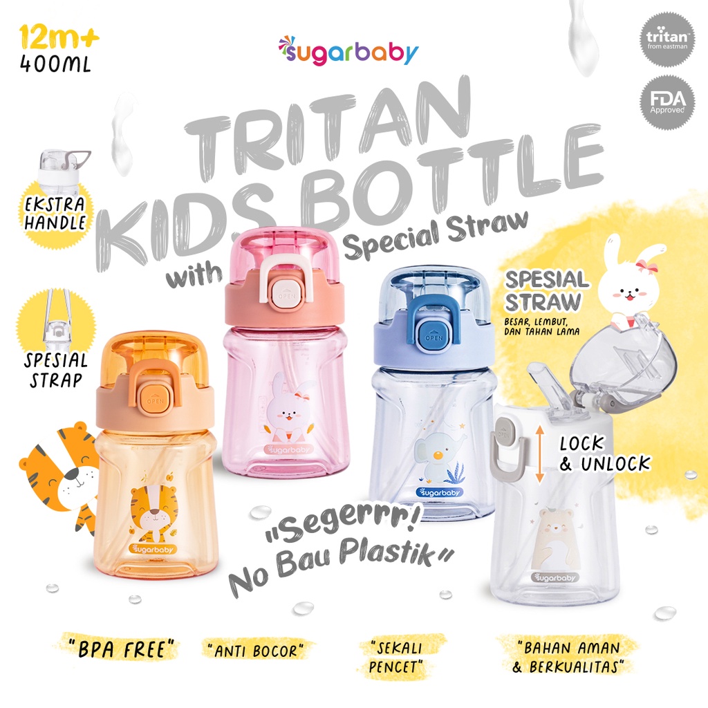 Sugar Baby Tritan Kid Bottle Special Straw Botol Minum Anak 400 ml Anti Bocor Foto 2