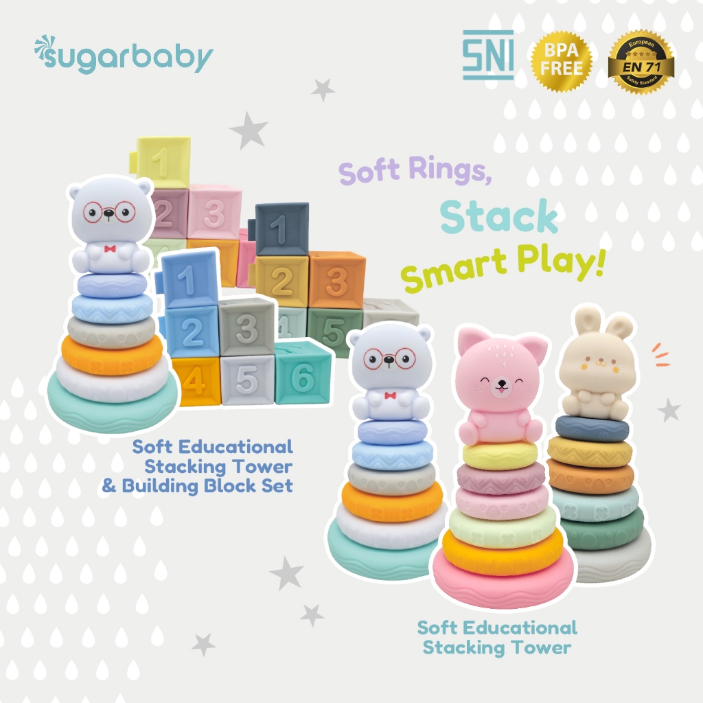 Mainan Edukasi Bayi Sugarbaby Soft Stacking Tower & Block Set PVC BPA Free