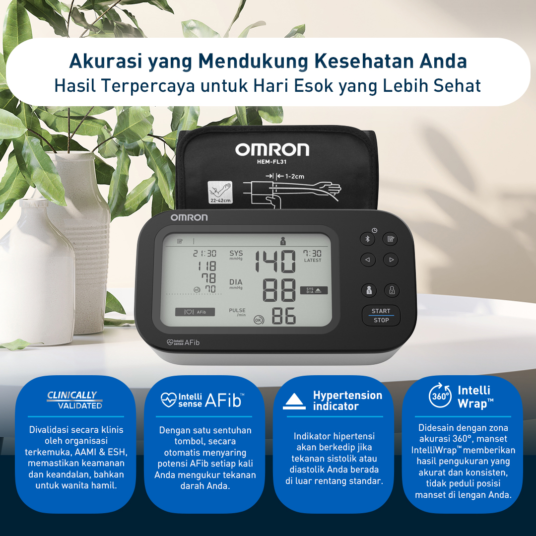 Omron Tensimeter Digital HEM-7383T1 Automatic Blood Pressure Monitor dengan Deteksi AFib Foto 8