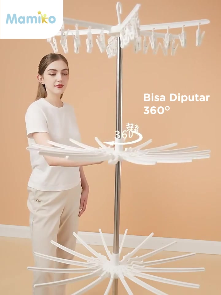 Mamiko Rak Jemuran Bayi 3 Tingkat 30 Klip Lipat Portable Folding Umbrella Stand