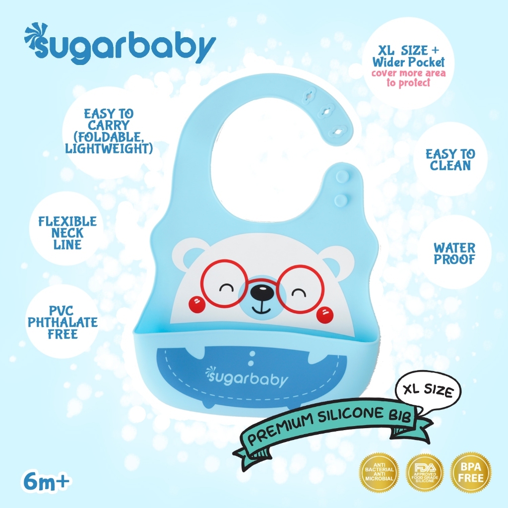 Celemek Bayi Sugar Baby Premium Silicone BIB XL Size Blue Coco Bear 02 Food Foto 4