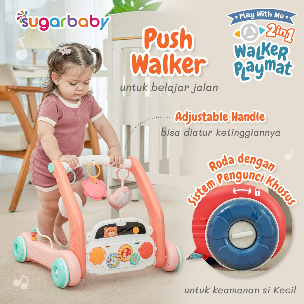 SUGAR BABY Play With Me 2in1 Baby Walker & Playmat Push Walker Piano Detachable Foto 4