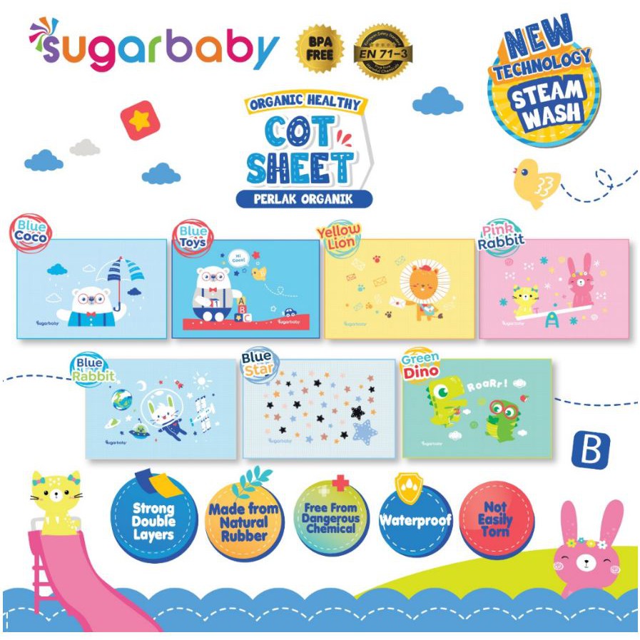 Perlak Bayi Organik Sugar Baby Alas Ganti Popok Waterproof 90x60cm Motif Blue Star Foto 4