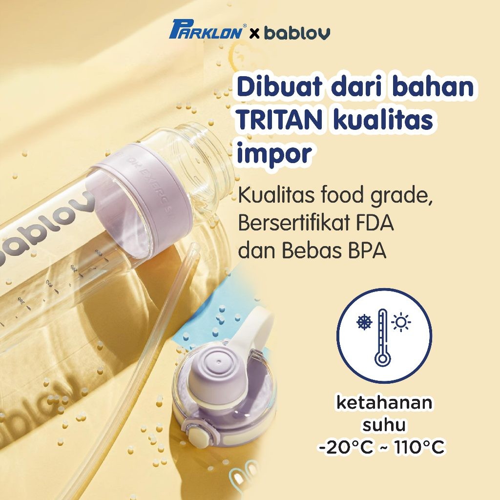 Botol Minum Bablov 2-in-1 Tritan Sedotan & Teguk 1000ml Anti Bocor Foto 4
