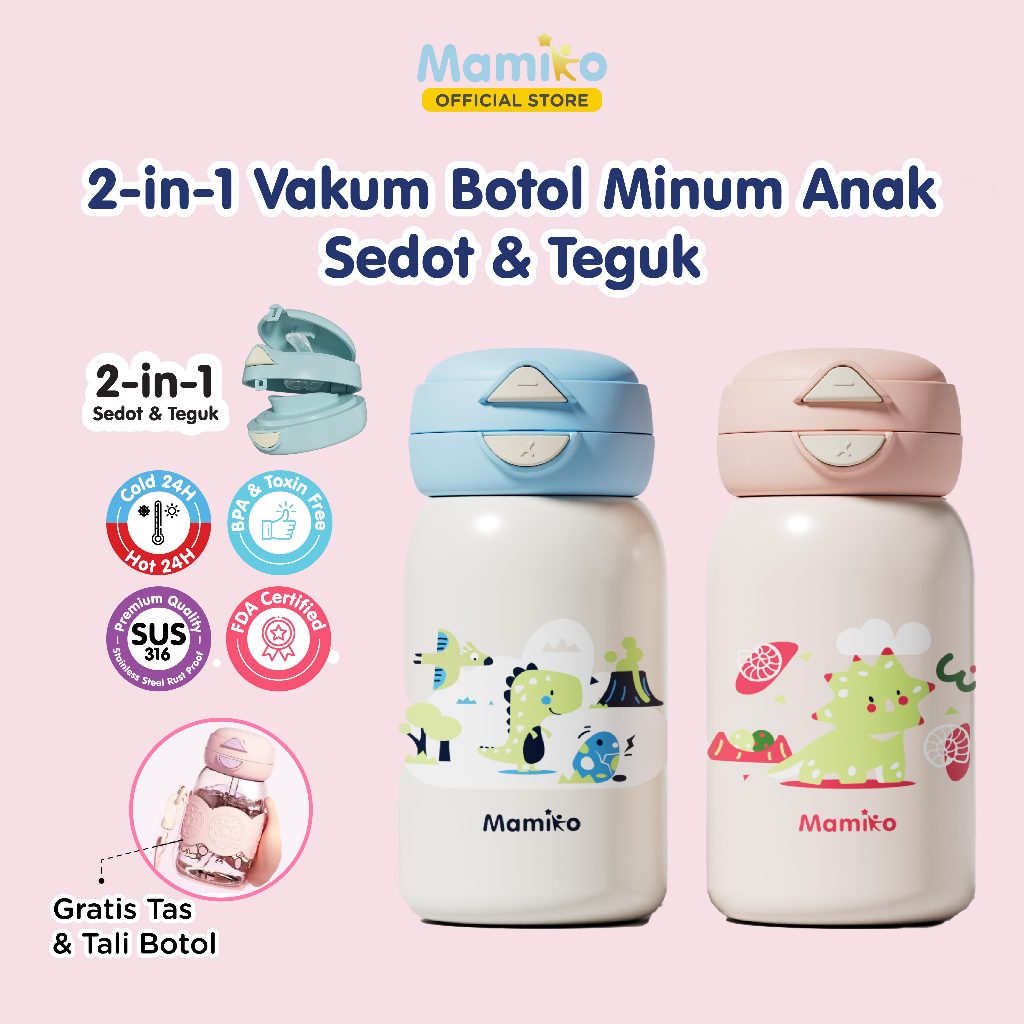 Mamiko Botol Minum Vakum 550ml Stainless Steel 316 Sedotan & Teguk Anti Bocor Foto 3