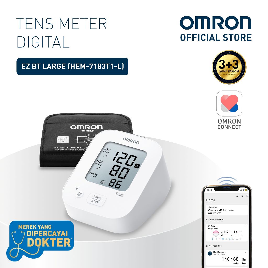 Omron HEM-7143T Tensimeter Digital Lengan Atas dengan Bluetooth Connect dan Teknologi IntelliSense Foto 2