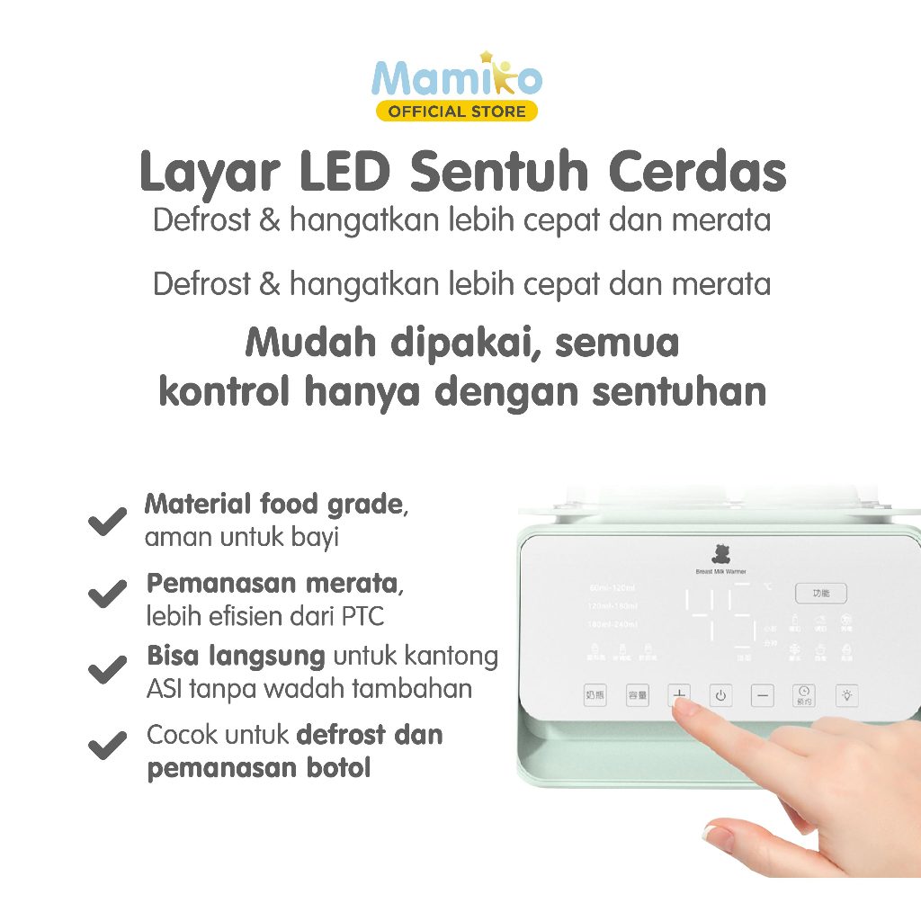Mamiko Milk Warmer Multifungsi 6-in-1 Pemanas ASI & Sterilisasi Uap Double Bottle Foto 5